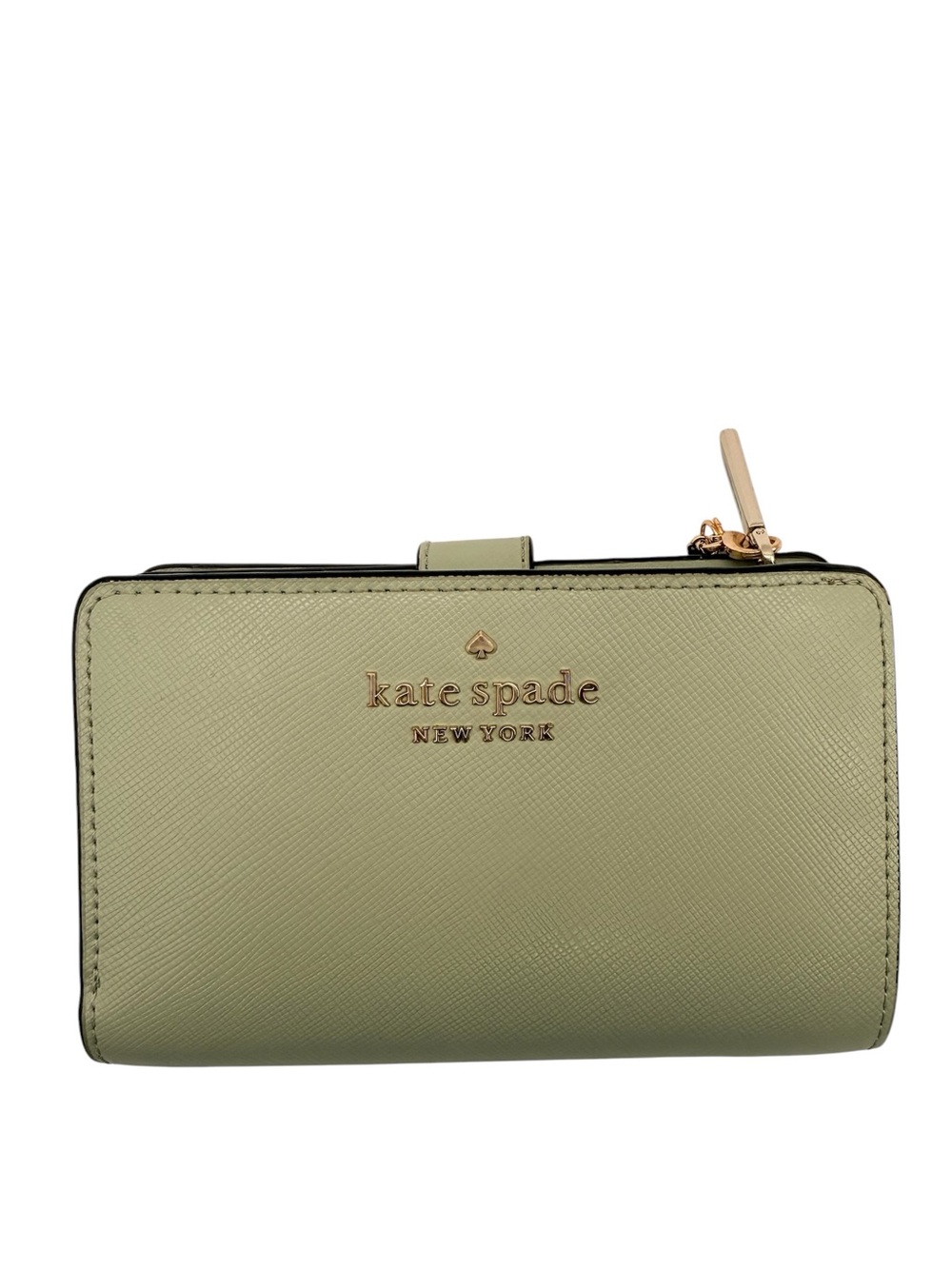 KATE SPADE Mint Green Saffiano Leather Bifold Zip Wallet Butterfly Charm